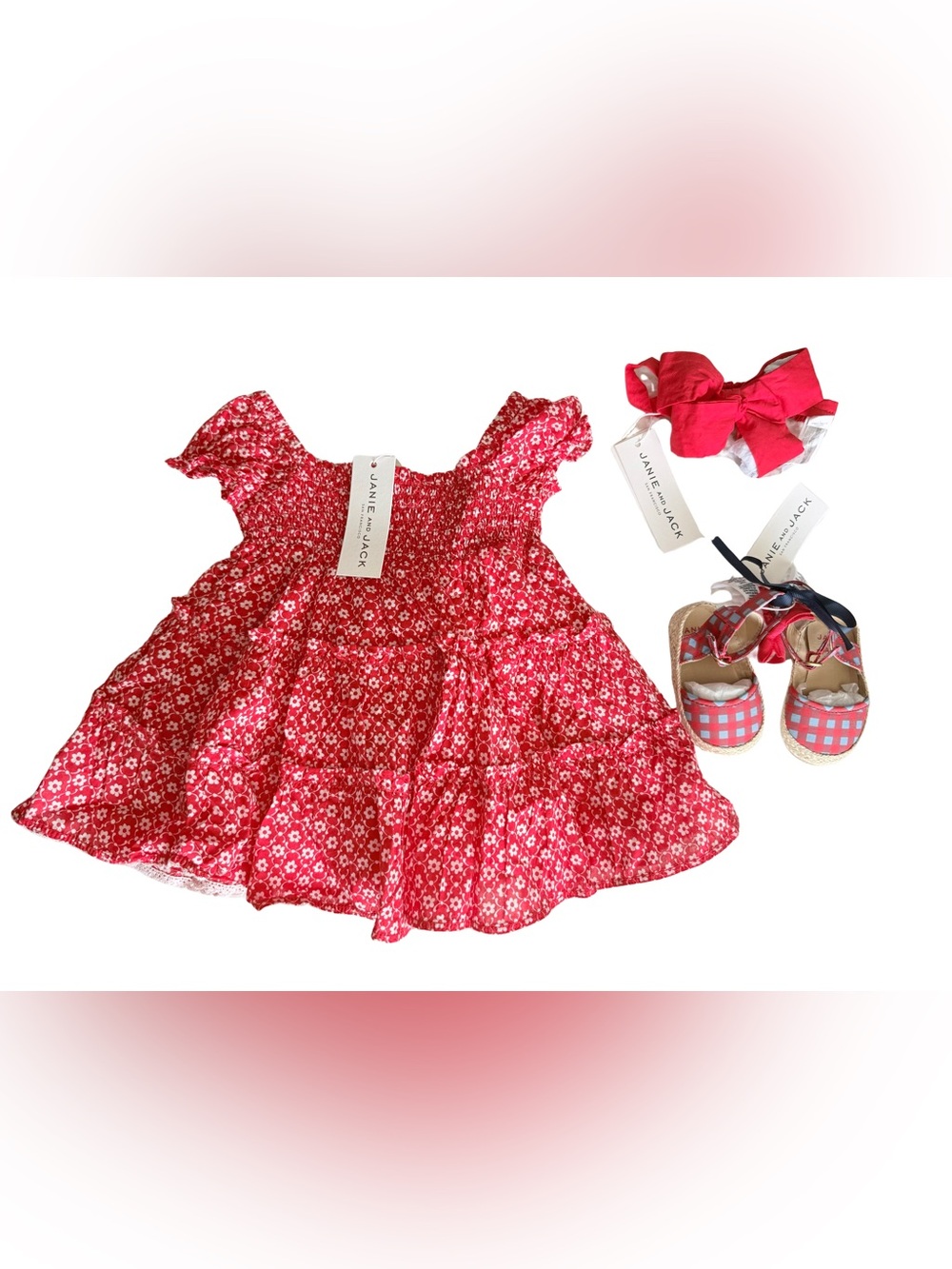 Janie and Jack Red Floral Smocked Tiered Dress